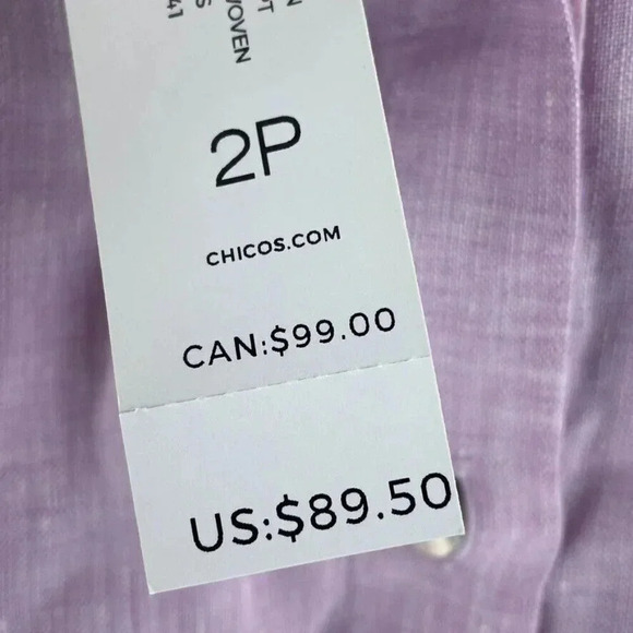 Chico's Short Sleeve Linen Button Down Top Womens 2P (LP) purple NWT 3621 - Picture 3 of 8